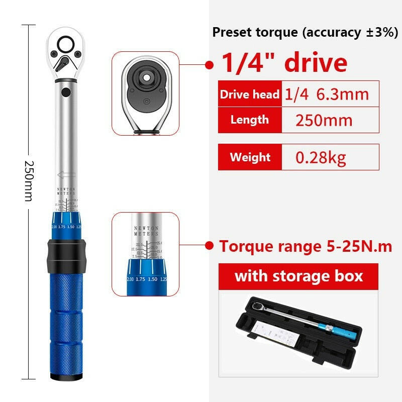 1/4'' Drive 2-24N.m Precise Double Scale Torque Wrench Set MTB Bike Socket Spanner Bicycle Motorcycle Ratchet Repair Toolbox Kit-WAYBIKER
