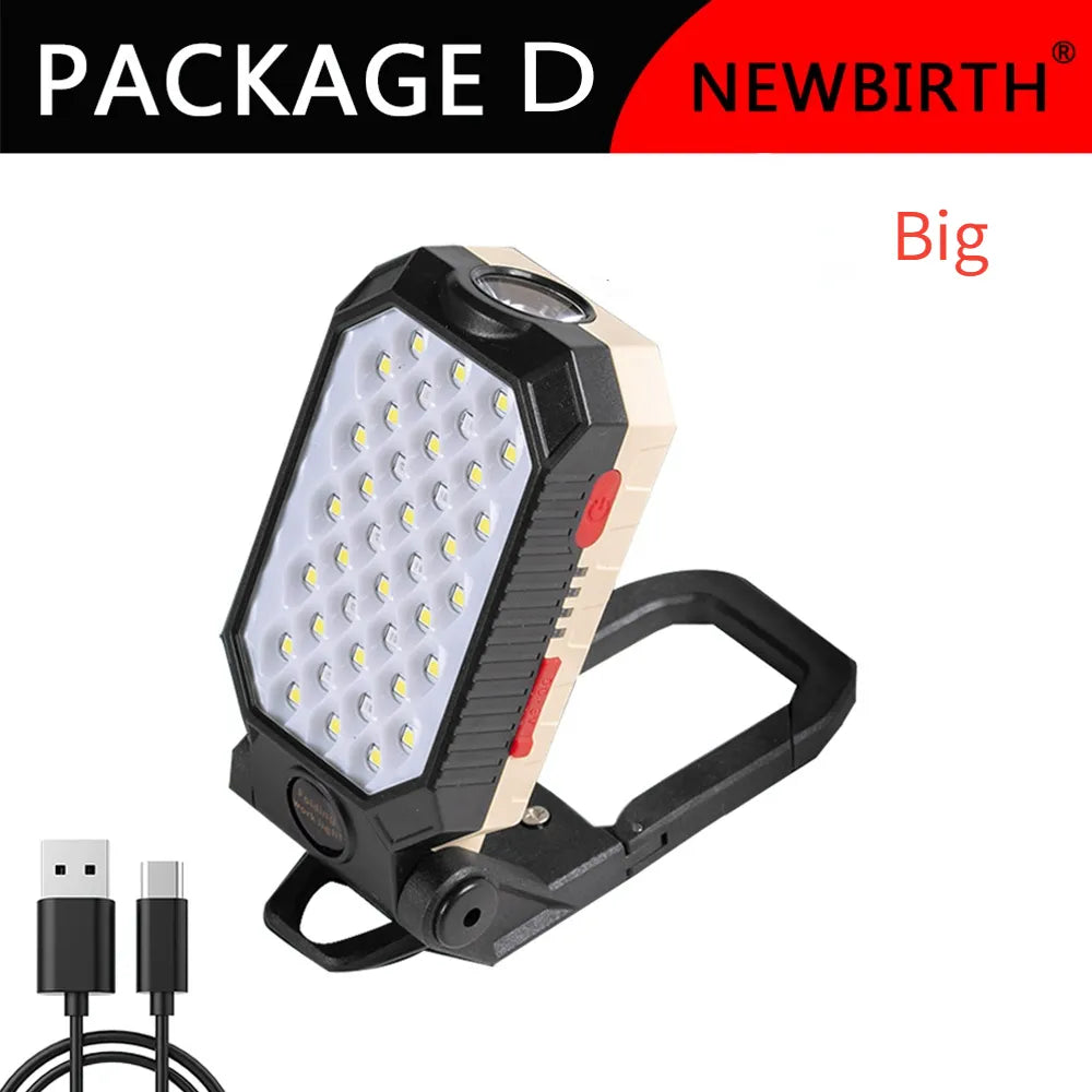 COB Work Light Portable LED Flashlight Adjustable USB Rechargeable Waterproof Camping Lantern Magnet Design With Power Display-WAYBIKER