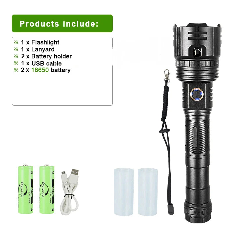 Light 1500m High Power Led Flashlights  Rechargeable Flashlight With Usb Charging Ultra Powerful Torch Work Tactical Light-WAYBIKER