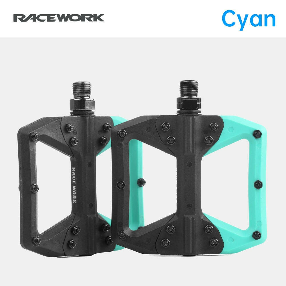 RACEWORK Nylon Bike Pedal Road MTB Pedals Flat Platform Mountain Bicycle Ultralight Seal Bearings Pedals Cycling Accessories-WAYBIKER