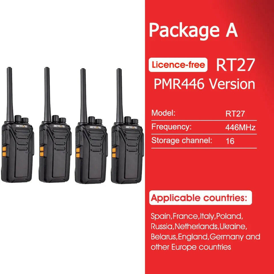 Retevis RT27 Walkie Talkie 4 Pcs PMR Radio PMR446 FRS VOX Portable PTT Two-way Radio ht Walkie-Talkies For Hotel Hunting Outdoor-WAYBIKER