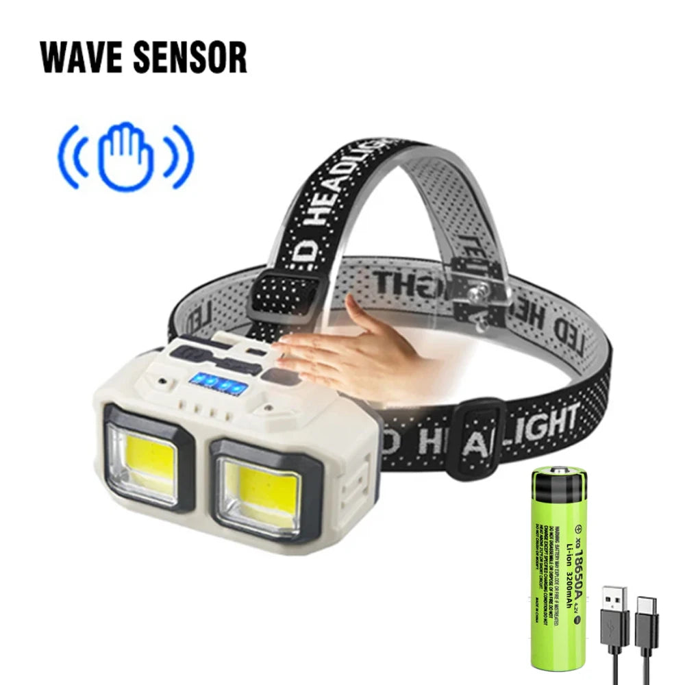 USB Rechargeable LED Induction Headlamp 4 Lighting Modes Powerful Headlight Built-in Battery Outdoor Camping Fishing Lantern-WAYBIKER