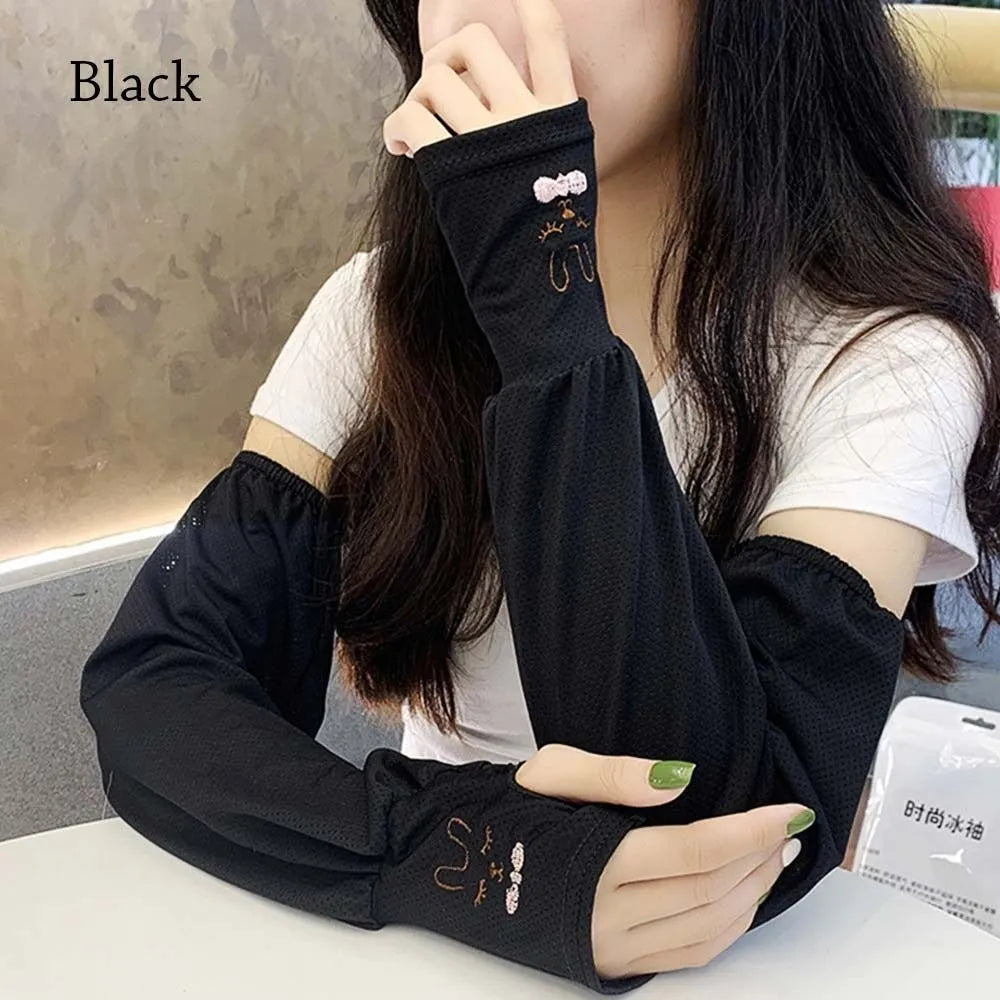 Ice Silk Sun Protection Arm Covers Women Cute Rabbit Elbow Cover Outdoor Cycling Running Driving Cool Anti-UV Arm Sleeves-WAYBIKER