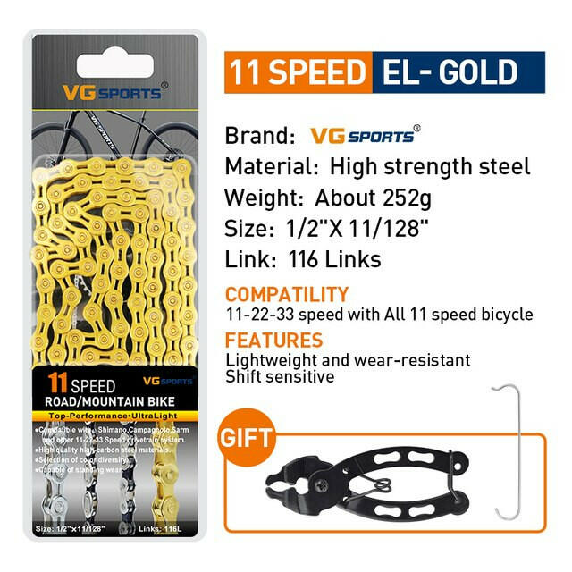VG Sports Bicycle Chain 6 7 8 9 10 11 Speed 8s 9s 10s 11s Velocidade Titanium Rainbow Gold MTB Mountain Road Bike Chains Parts-WAYBIKER