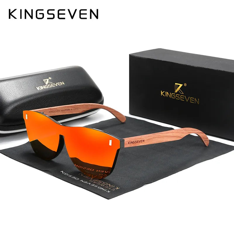 KINGSEVEN Women's Glasses Natural Bubinga Wooden Sunglasses Men Polarized Fashion Sun Glasses Original Wood Oculos de sol-WAYBIKER