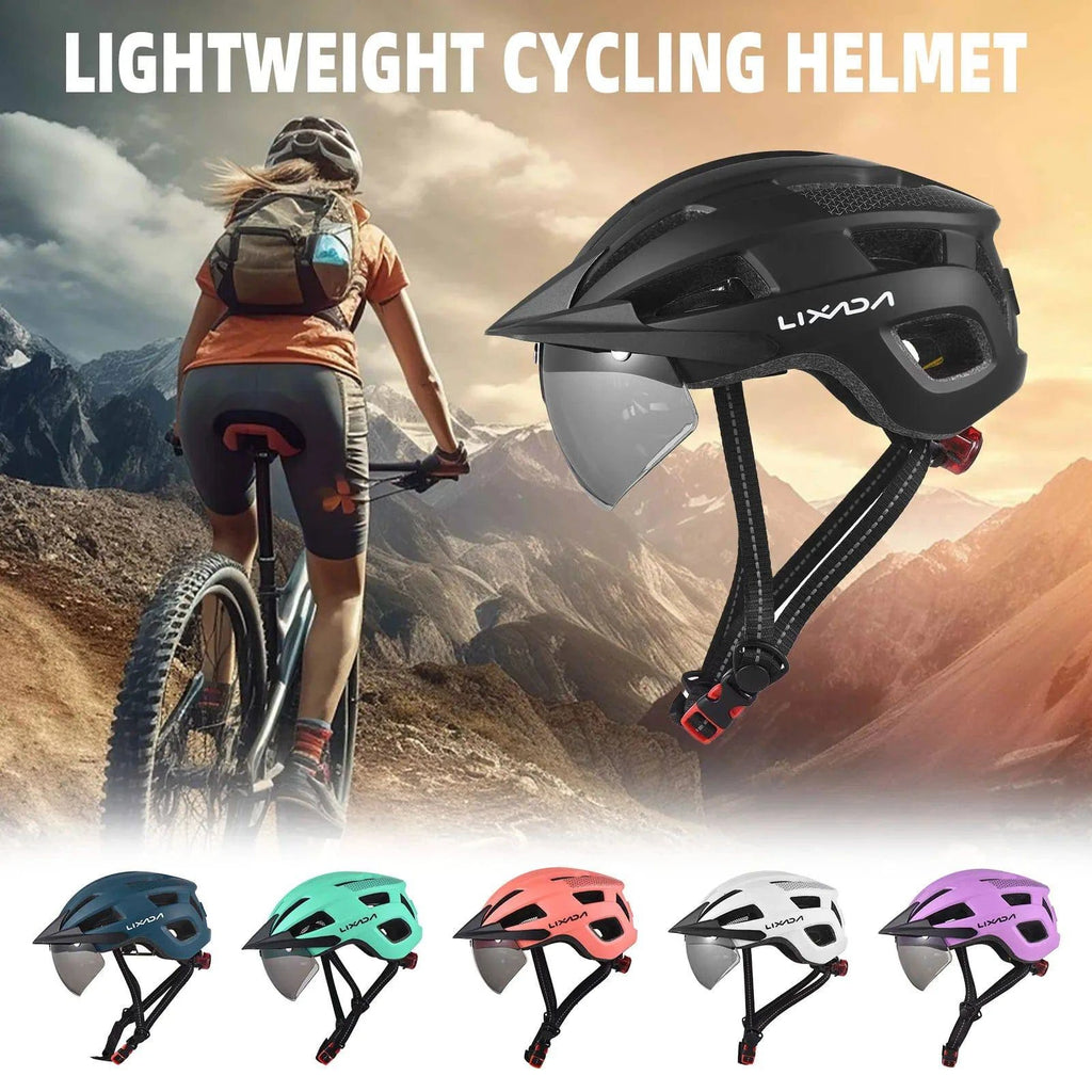MT Bike Helmet with Windshield Sun Visor & Rechargeable Tail Light  Adjustable Bicycle Helmet for Safety and Protection-WAYBIKER