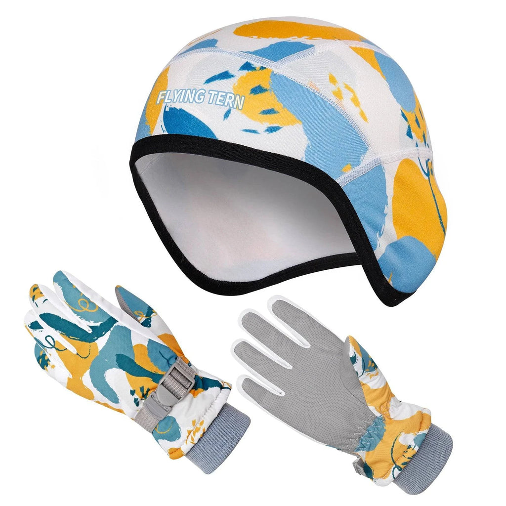 Winter Warm Beanie Hat and Gloves 2 Piece Set for Kids Windproof Ski Beanie Cap with Mittens for Cold Weather Skiing Skating-WAYBIKER