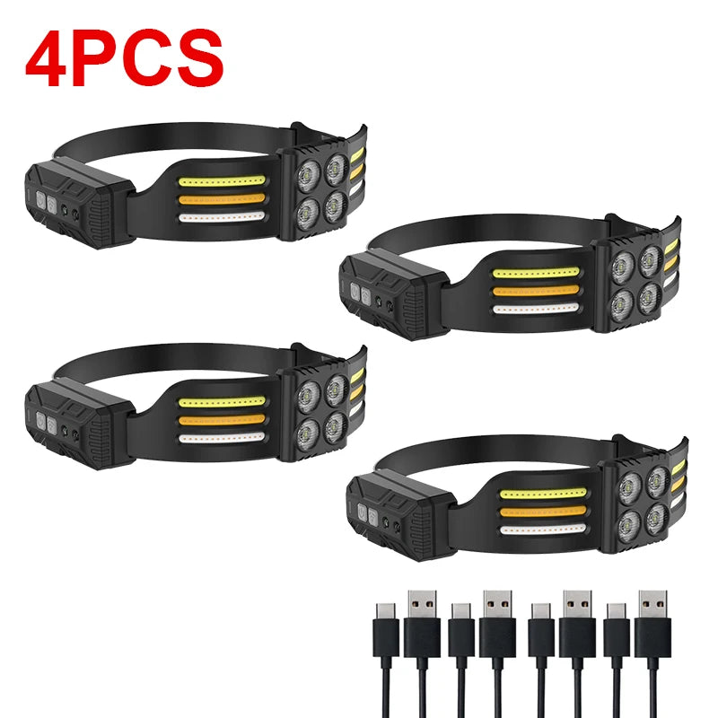 USB Rechargeable LED Sensor Headlamp XPE+COB Headlight Led Head Torch Camping Search Light Head Flashlight for Fishing Lantern-WAYBIKER