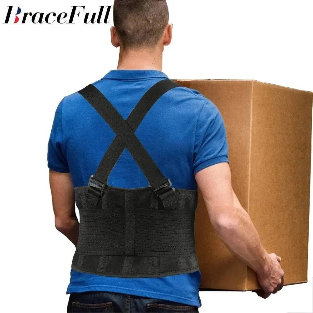 Back Brace Men Women Lumbar Support for Heavy Lifting Lower Back Support Belt with Removable Suspenders-Adjustable Back Belt-WAYBIKER