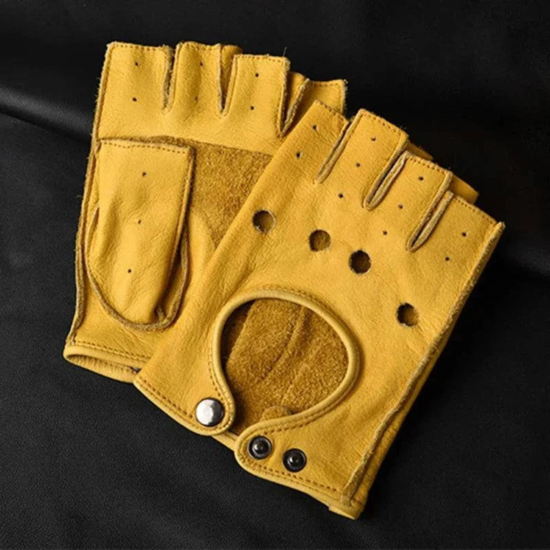 Mens Fingerless Half Finger Driving Fitness Motorcycle Cycling Goatskin NEW Men Pu Leather Gloves Mittens-WAYBIKER