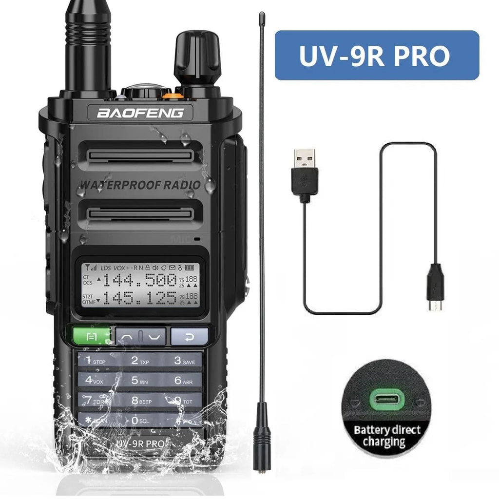 Baofeng UV-9R Pro V1 V2 Walkie Talkie IP68 Waterproof Dual Band Type-C Long Range Upgrade Tri-power Ham CB Radio Two Way Radio-WAYBIKER
