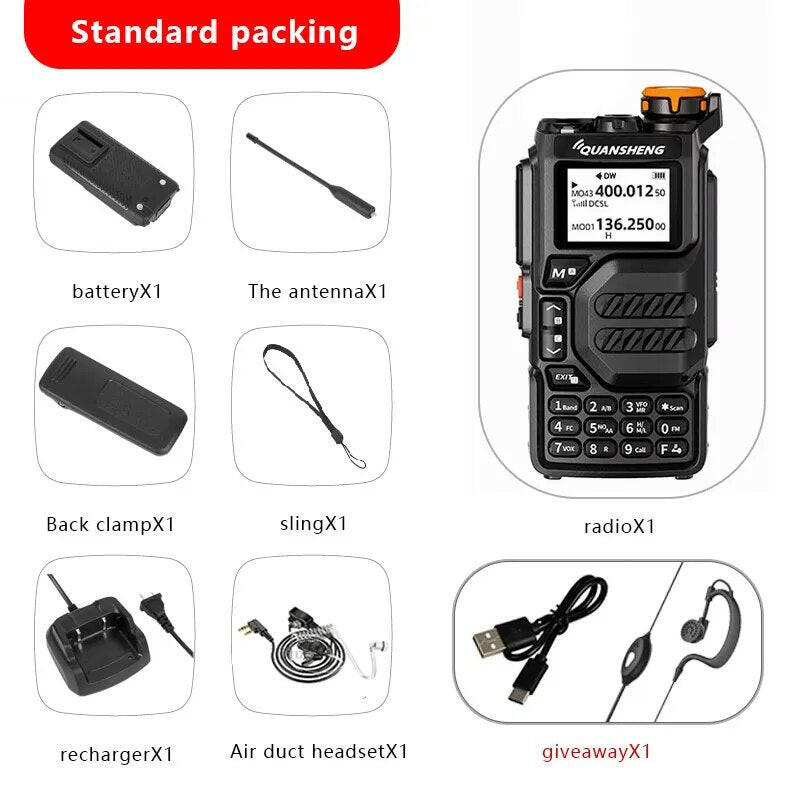 Quansheng-walkie-talkie portátil UV K5, Radio bidireccional UHF, VHF, Am, Fm, 128 canales, Cable de TPYE-C libre, Ham, inalámbri-WAYBIKER