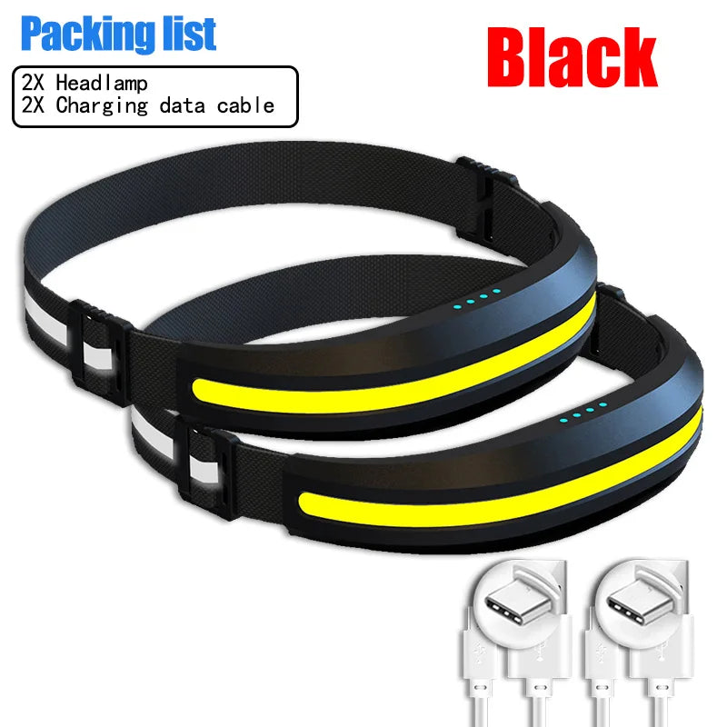 Professional COB Rechargeable Headlamp With Built-in Battery Headlights 4 Modes Led Head Flashlights For Camping Fishing Lantern-WAYBIKER