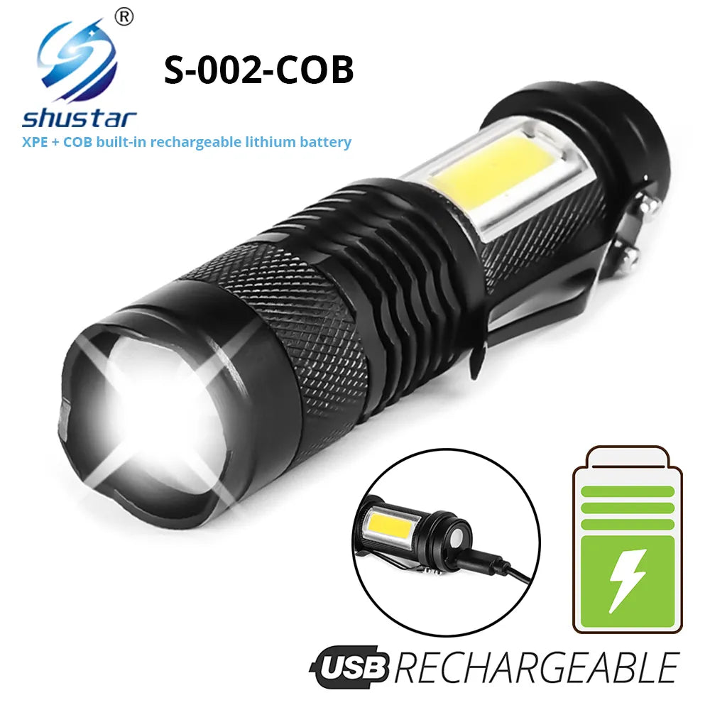 Mini Rechargeable LED Flashlight Use XPE + COB lamp beads 100 meters lighting distance Used for adventure, camping, etc.-WAYBIKER