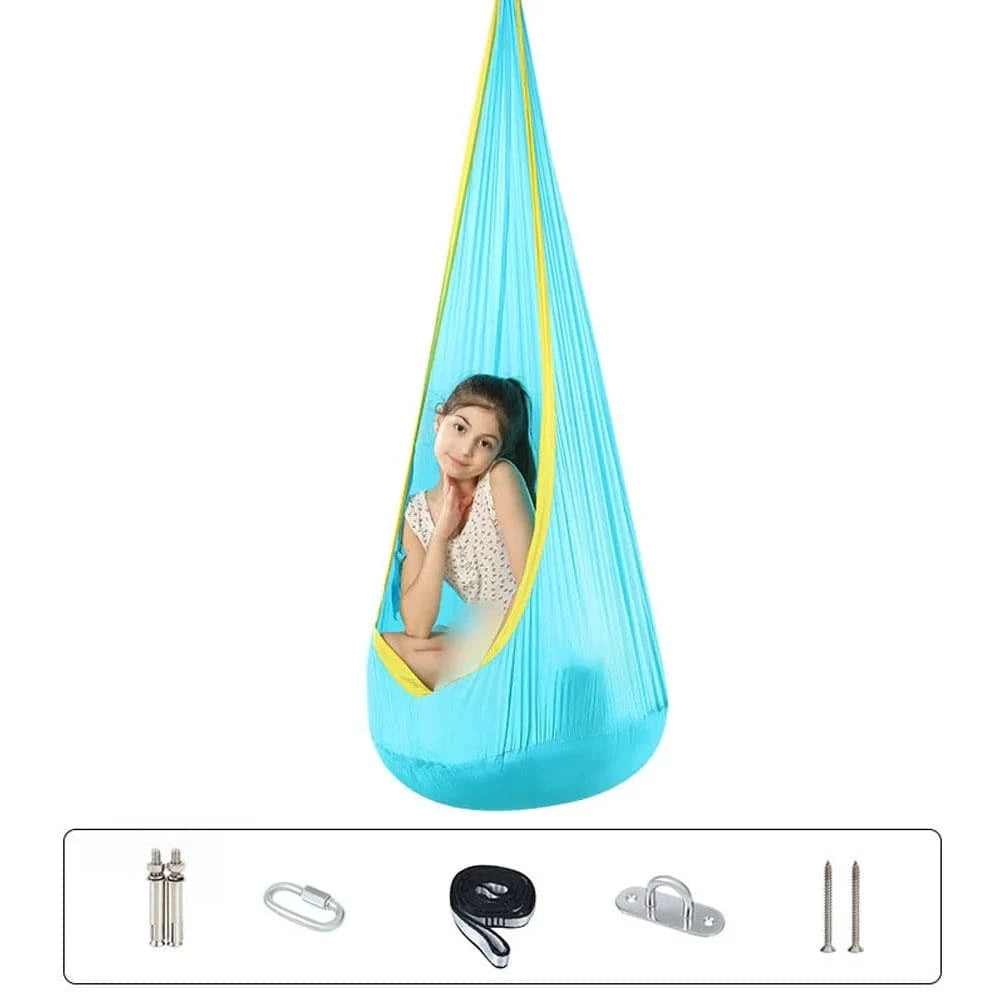 Hanging Pods Swing for Kids Hammock Chair Child Swing Hammock Chair with Inflatable Cushion for Indoor and Outdoor Use-WAYBIKER