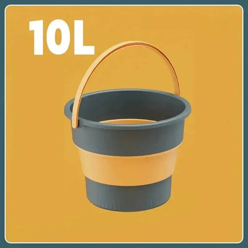 5/10L Folding Portable Bucket with Cover Car Wash Fishing Bathroom Tool Silicone Bucket Outdoor Camping Household Supplies-WAYBIKER