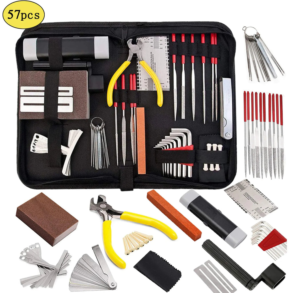 16/57/74pcs Guitar Tool Kit with Carry Bag Repair Tools String Action Ruler Luthier File Guitar Bridge Pins for Guitar Ukulele-WAYBIKER