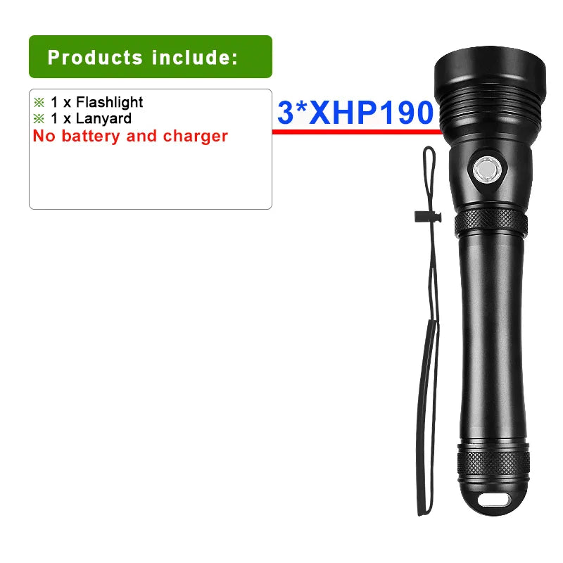 Professional Diving Flashlight Scuba Diving 3*XHP190 Led Torch Light Strong Powerful Underwater Flash light Waterproof Hand Lamp-WAYBIKER