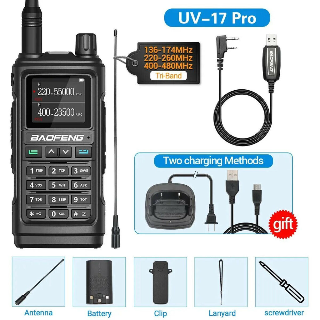 Baofeng UV 17 Pro Wireless Copy Frequency Walkie Talkie 16 KM Long Range Waterproof Flashlight Type-C Charger Ham Radio UV 5R-WAYBIKER
