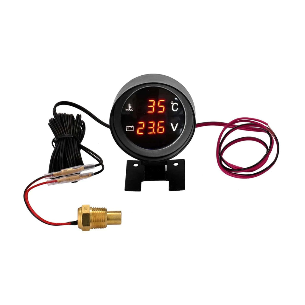 2 in 1 12V 24V Round Led Digital Car Truck Water Temp Gauge Temperature Sensor Temperatura Moto Voltmeter Volt Voltage Meter-WAYBIKER