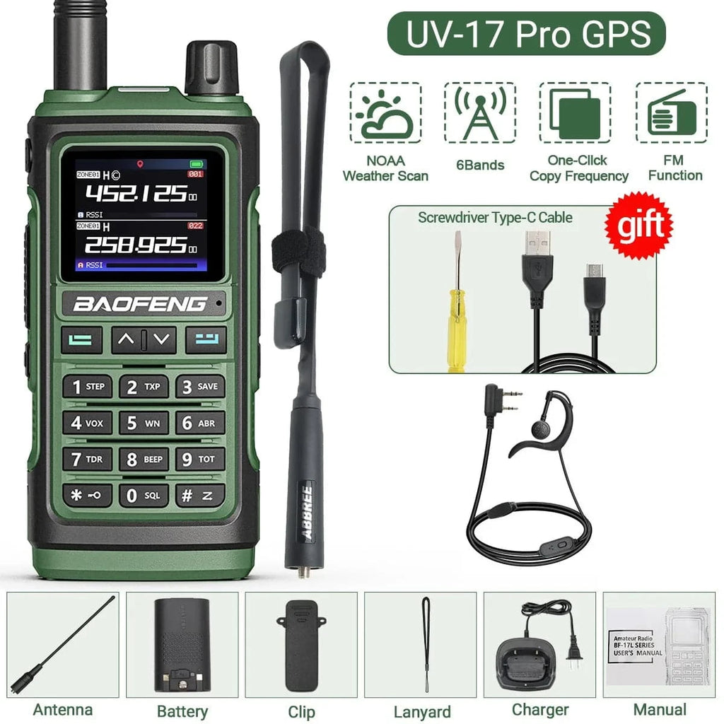 Baofeng UV-17 PRO GPS Air Band Walkie Talkie 999CH Wireless Copy Frequency Type-C Charger NOAA AM FM Protable Ham Two Way Radio-WAYBIKER