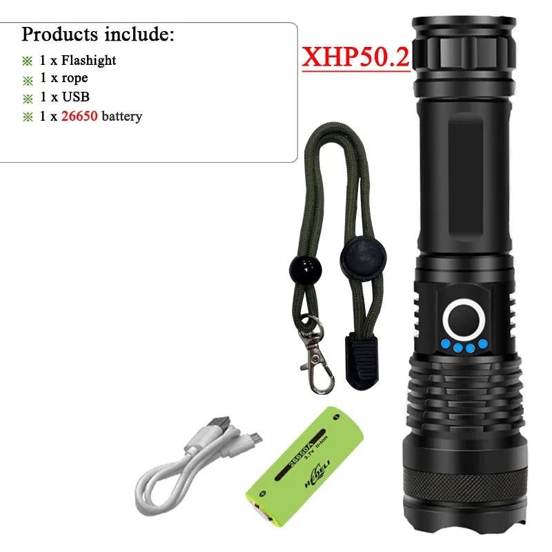 Newest XHP199 LED Powerful Flashlight USB Rechargeable Tactical Flash Light 18650 Hunting Torch Zoomable High Power LED Lantern-WAYBIKER