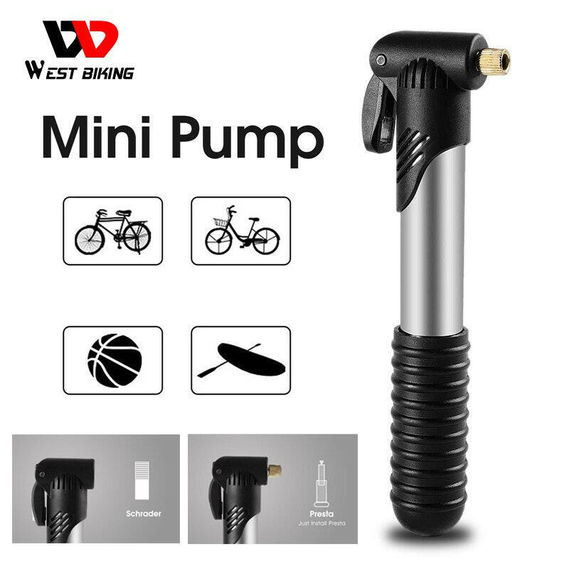 WEST BIKING Portable Mini Bicycle Pump Cycling Hand Air Pump Ball Tire Inflator Schrader Presta Valve MTB Road Bike Accessories-WAYBIKER