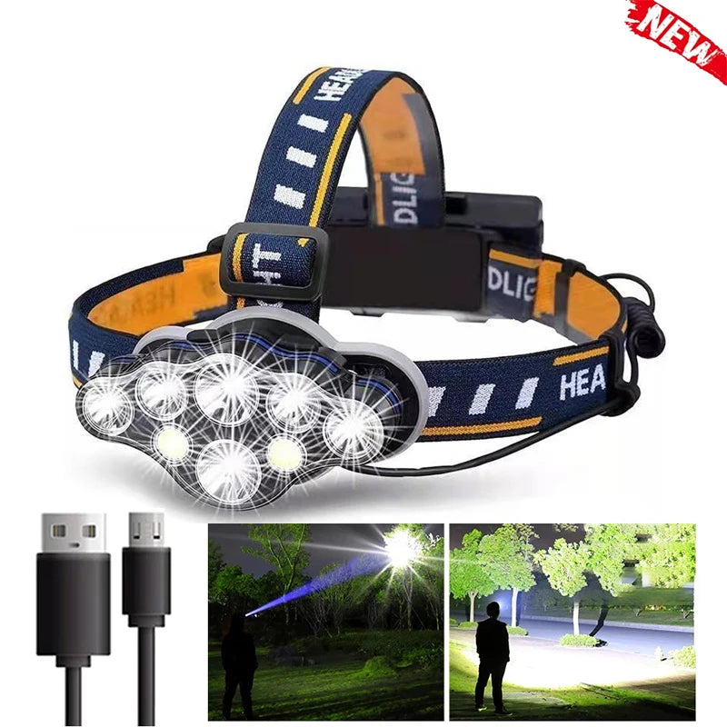 Super Powerful 8 LED Headlamp 8Mode High Power Fishing Headlight USB Rechargeable Outdoor Waterproof  Head Flashlight 18650 Lamp-WAYBIKER
