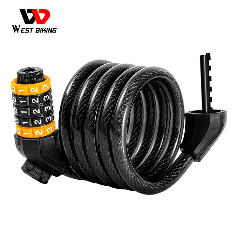 WEST BIKING Bicycle Lock 5-digit Password Anti-theft Safety Cable Lock MTB Road Bike Motorcycle Cycling Lock Bicycle Accessories