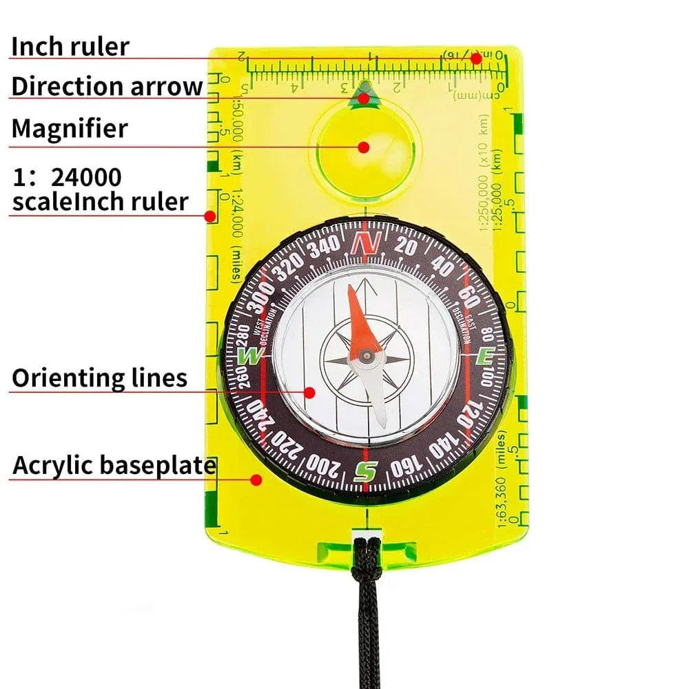 Waterproof Compass Outdoor Gadget Navigation Hiking Compass Camping Orienteering Backpacking Map Reading Compass for Scout Kids-WAYBIKER