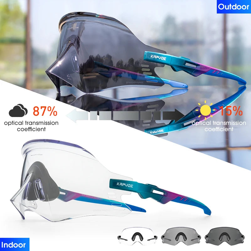 Kapvoe-Photochromic Sports Sunglasses for Man Road MTB Bicycle Glasses Riding Goggle Sports Eyewear Bike Women Cycling Glasses