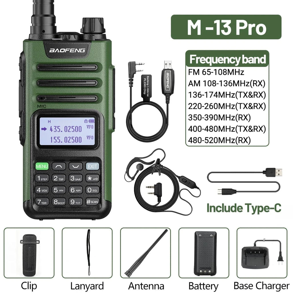 BaoFeng M-13 Pro Air Band Walkie Talkie Wireless Copy Frequency AM Type-C Full Band Long Range High Power UV5R Ham Two Way Radio-WAYBIKER