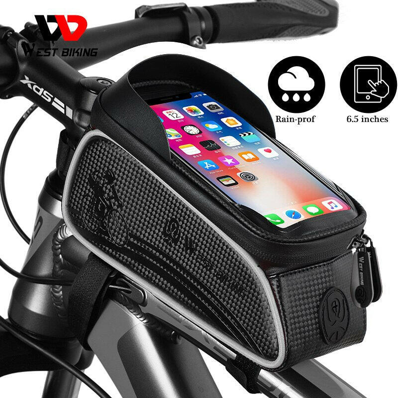 WEST BIKING Bicycle Bag Cycling Top Front Tube Frame Bag Waterproof 6.5 Inches Phone Case Storage Touch Screen MTB Road Bike Bag-WAYBIKER