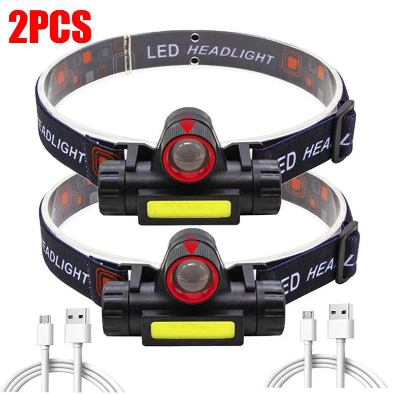 Portable LED Head Lamp With Magnet Built-in18650 Battery USB Rechargeable Headlamp Outdoor Waterproof Camping Fishing Headlight-WAYBIKER