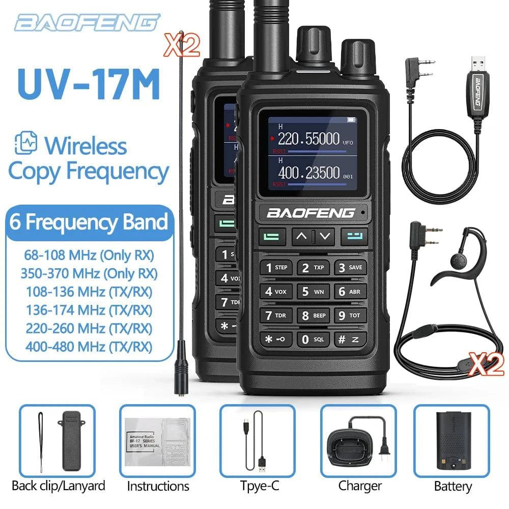 1/2PCS Baofeng UV-17M Air Band Walkie Talkie 999CH Copy Frequency NOAA Long Range Type-C Upgrade UV-5R 17 Pro Ham Two Way Radio-WAYBIKER