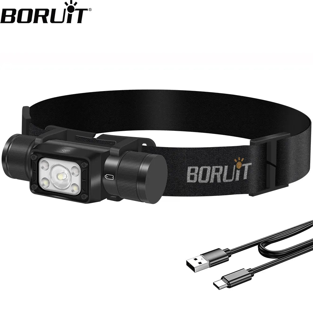 BORUiT HP350 LED Headlamp Type-C Rechargesble 18650 Headlight Waterproof Emergency Lantern Camping Fishing Powerful Head Torch-WAYBIKER