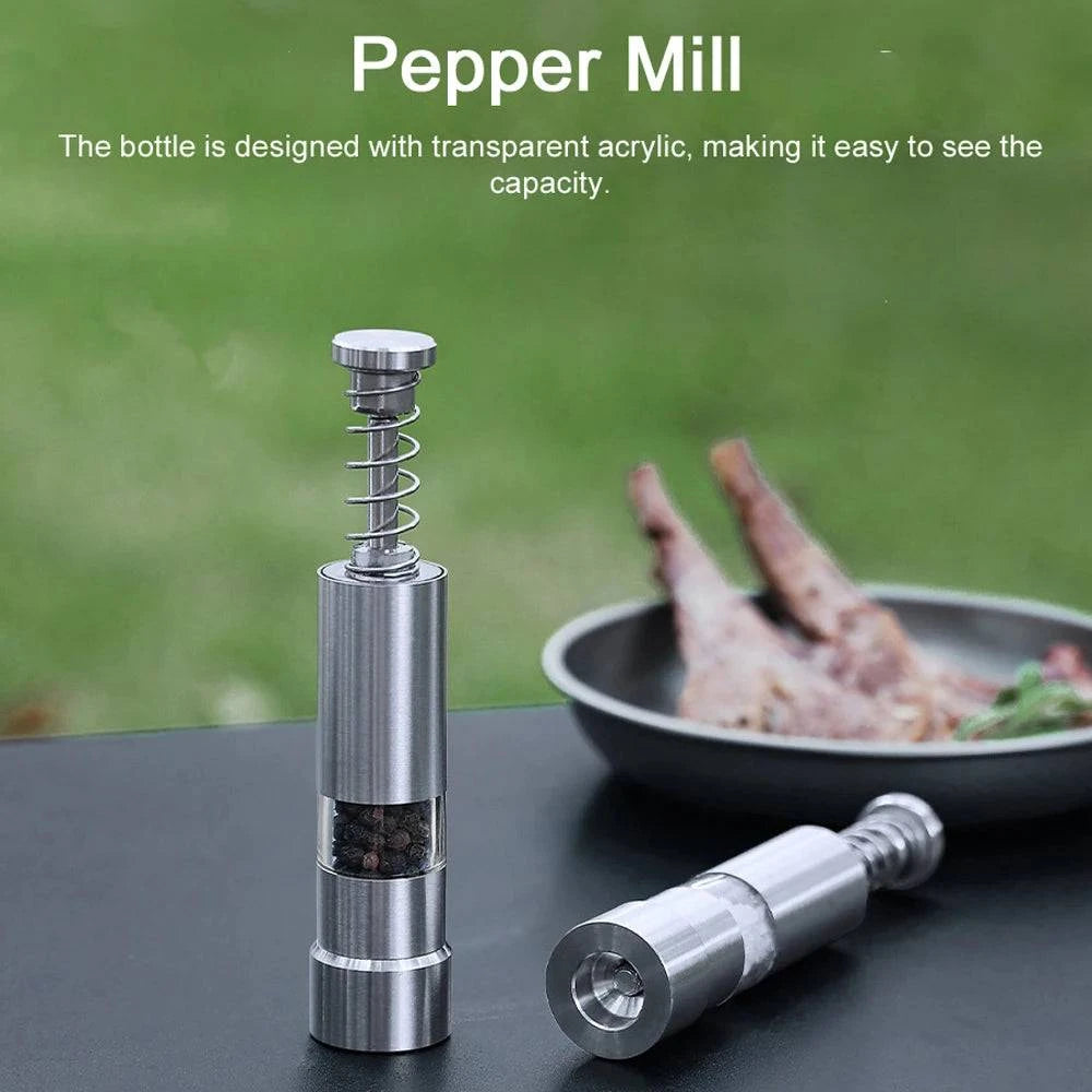 Outdoor Stainless Steel Pepper Mill Manual Black Pepper Grinder Home Kitchen Tools Camping Picnic Press Type Pepper Mills-WAYBIKER