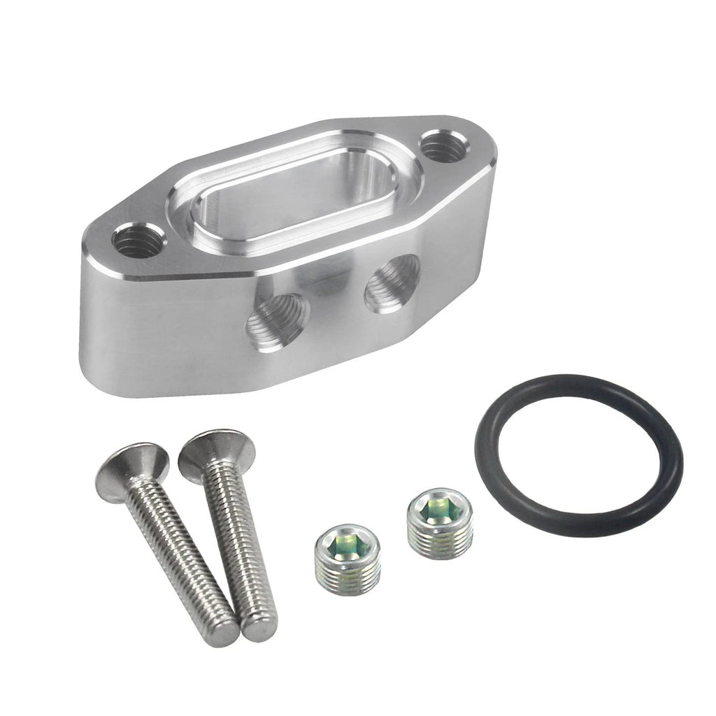 Oil Feed Line Adapter Plate LS TWIN TURBO DUAL 1/8'' NPT LS1 LSX kit LS3 right angle Billet Plate Supply Pressure Sensor Cover-WAYBIKER