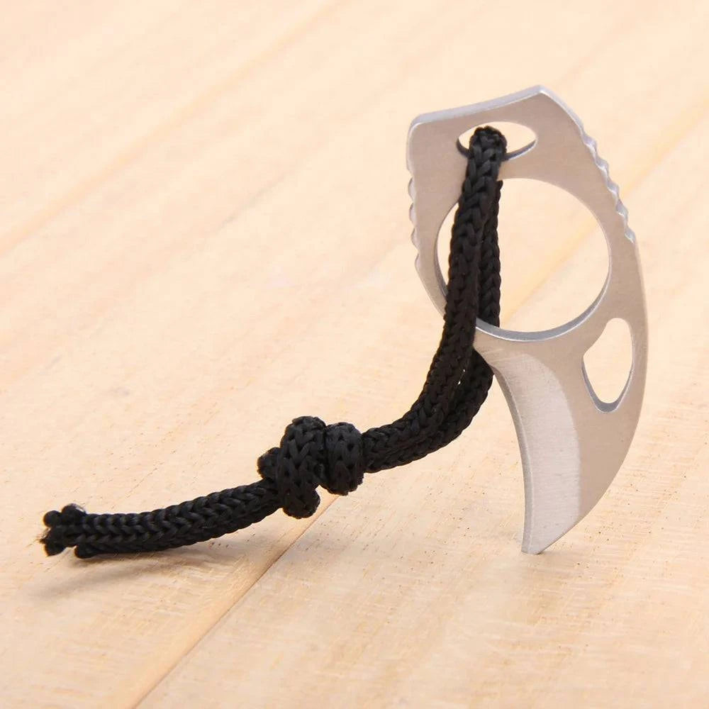 Outdoor Camping Carabiner Survival Finger Claw Knife Hook Fixed Ring Card EDC Tool Mini Pocket Knife with Leather Sheath-WAYBIKER