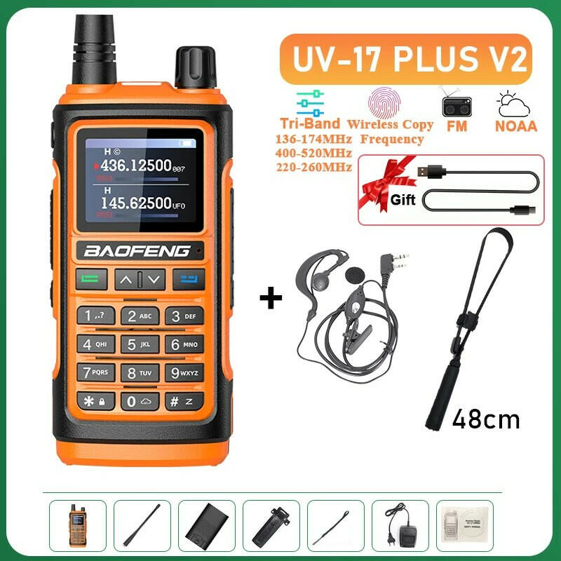 UV-17 Plus V1 V2 Baofeng Walkie Talkie 10W Type C Charging Dual/Tri Band Optional No Pro NOAA 1.77 Inch LCD Screen FM Waterproof-WAYBIKER