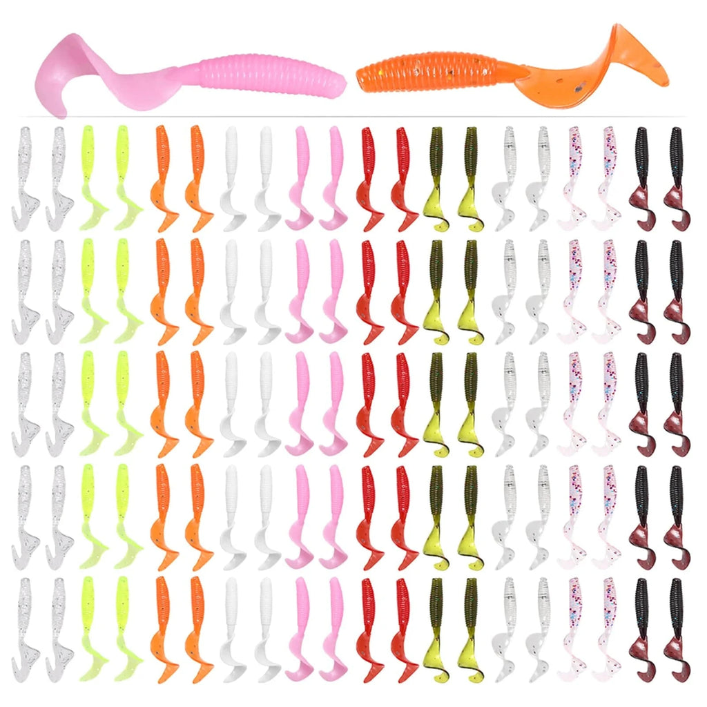 100pcs/lot 4cm Soft Artificial Fishing Lures Swimbait Tail Grub Lures Worm Moggot Grub Lures Baits for Pesca Fishing Tackle-WAYBIKER