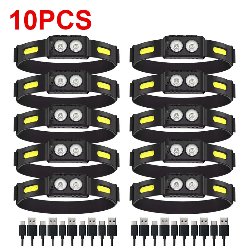 USB Rechargeable LED Sensor Headlamp XPE+COB Headlight Led Head Torch Camping Search Light Head Flashlight for Fishing Lantern-WAYBIKER