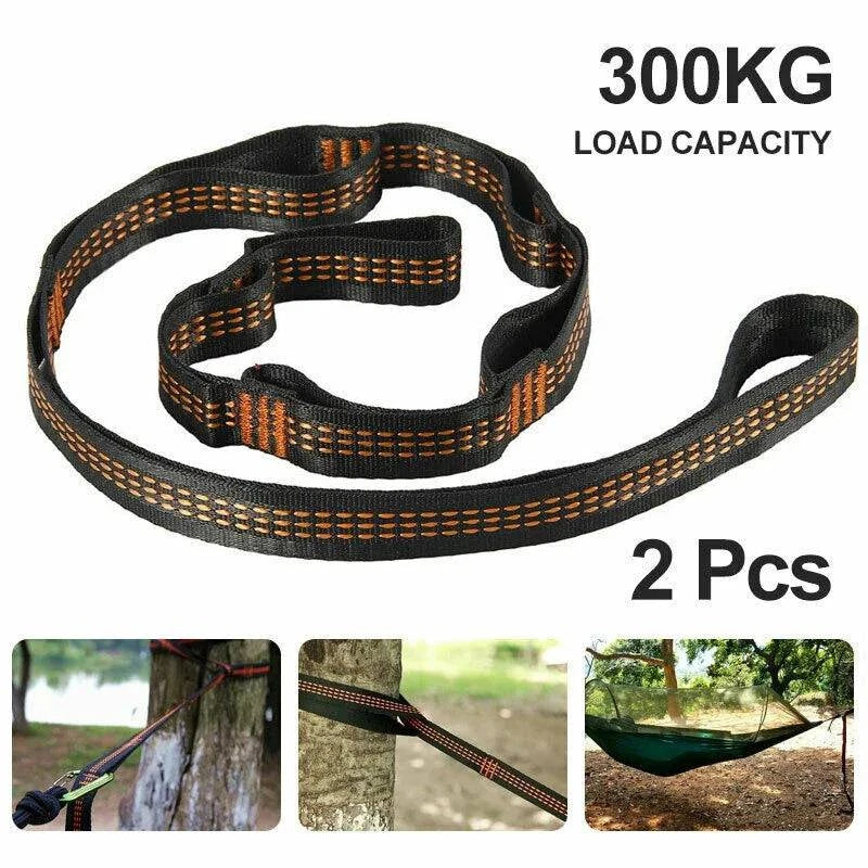 Correias De Poliéster Reforçado Para Acampamento AO Ar Livre Black Hammock Straps 5 Ring Alta Carga-rolamento Farpado 2pcs-WAYBIKER