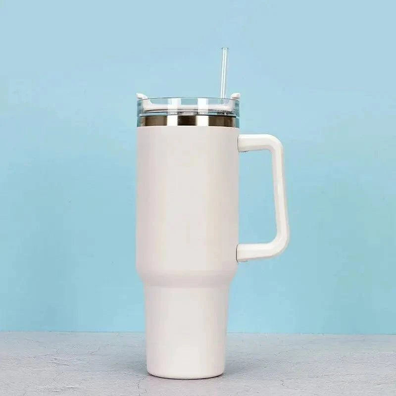 40oz Straw Coffee Insulation Cup With Handle Portable Car Stainless Steel Water Bottle LargeCapacity Travel BPA Free Thermal Mug-WAYBIKER