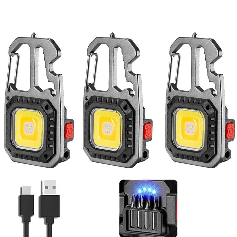 Mini LED Flashlight Work Light Rechargeable Keychain Lamp Outdoor Camping Torch Portable Pocket Wrench Screwdriver Safety Hamme-WAYBIKER