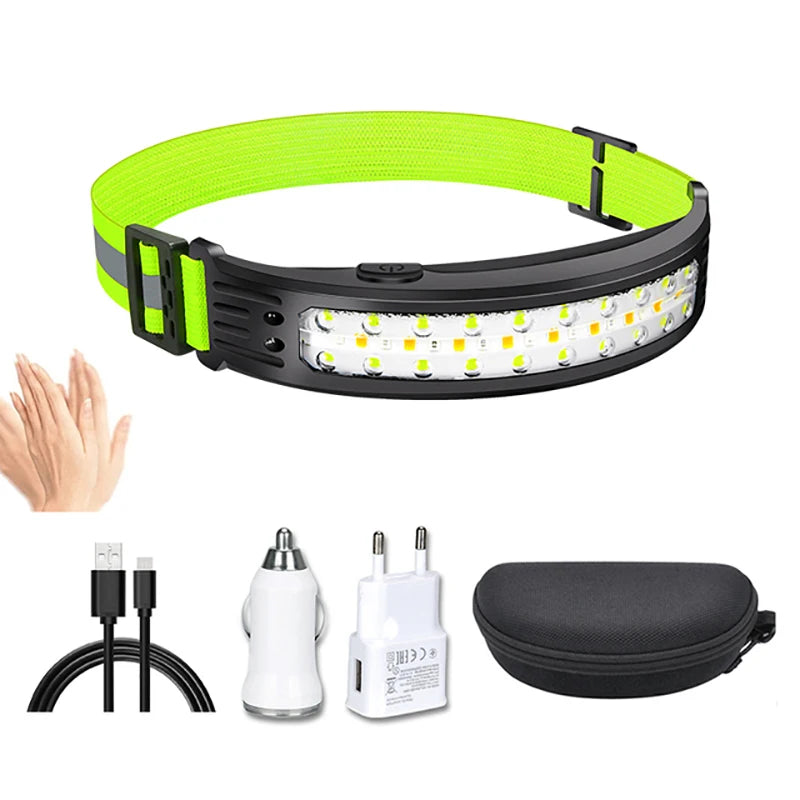 Led Headlamp Sensor Headlight Rechargeable Waterproof Search Light Head Flashlight 6 Lighting Modes for Camping Fishing Hiking-WAYBIKER