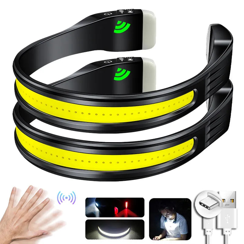 Powerful LED Sensor Headlamp USB Rechargeable Head Flashlight With built-in battery Headlight Led Head Torch For Fishing Camping-WAYBIKER