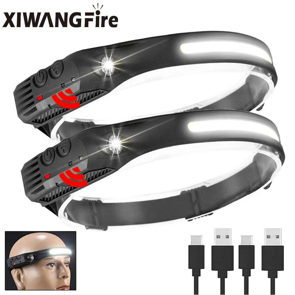 Multi-function Sensor Headlamp COB Head Lamp Flashlight Outdoor USB Rechargeable Waterproof Headlight 5 Lighting Modes Torch-WAYBIKER