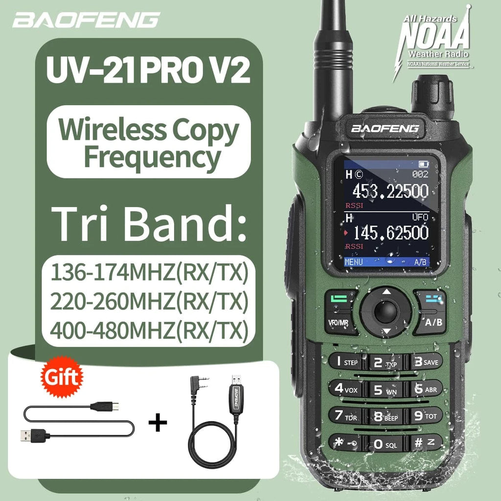 Baofeng UV-21 Pro V2 Wireless Copy Frequency Walkie Talkie Tri Band Waterproof 16 KM Long Range Type-C Charger UV 5R Ham Radio-WAYBIKER