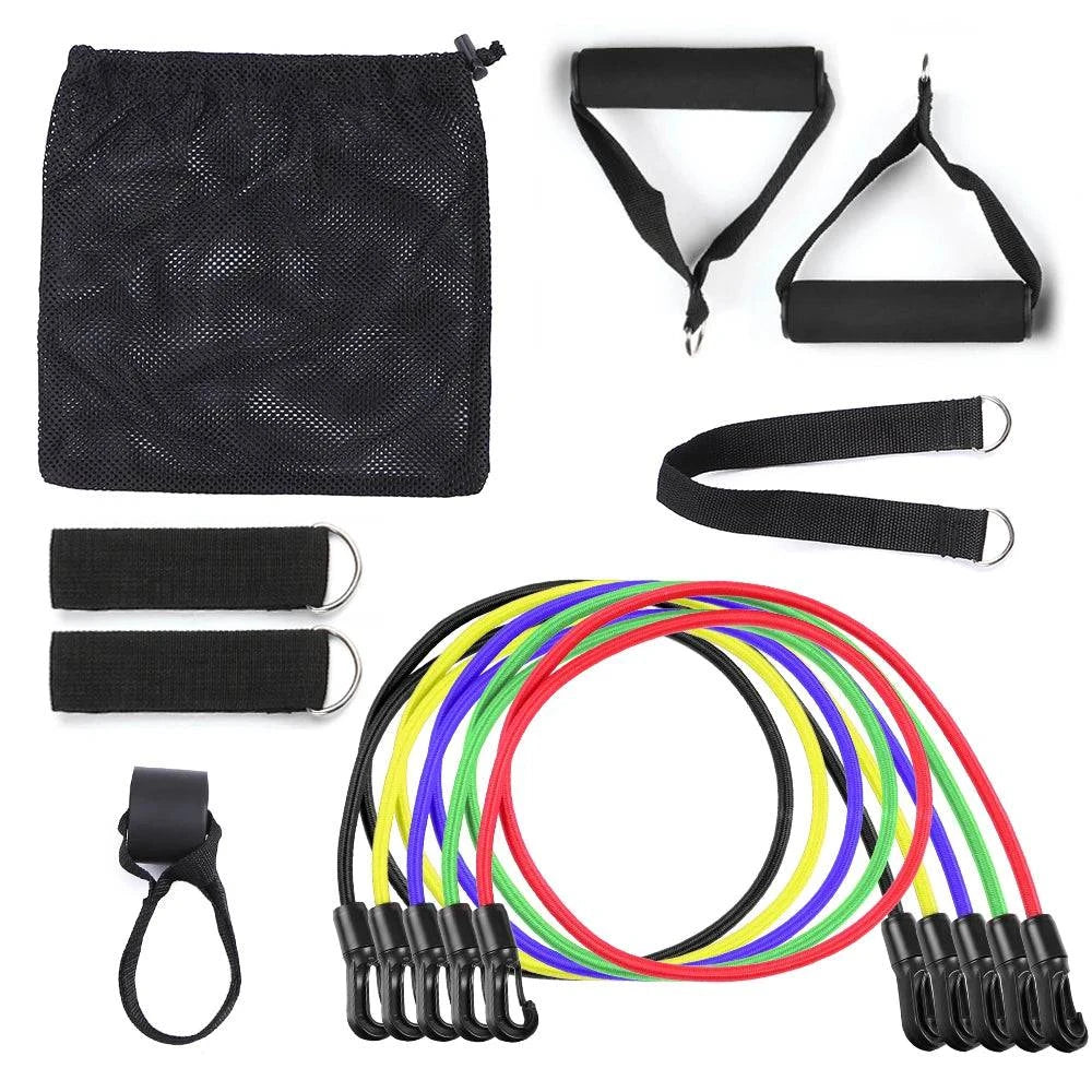 11pcs Resistance Bands Set Workout Fitness Exercise Tube Bands Door Anchor Ankle Straps Cushioned Handles for Home Gym Travel-WAYBIKER